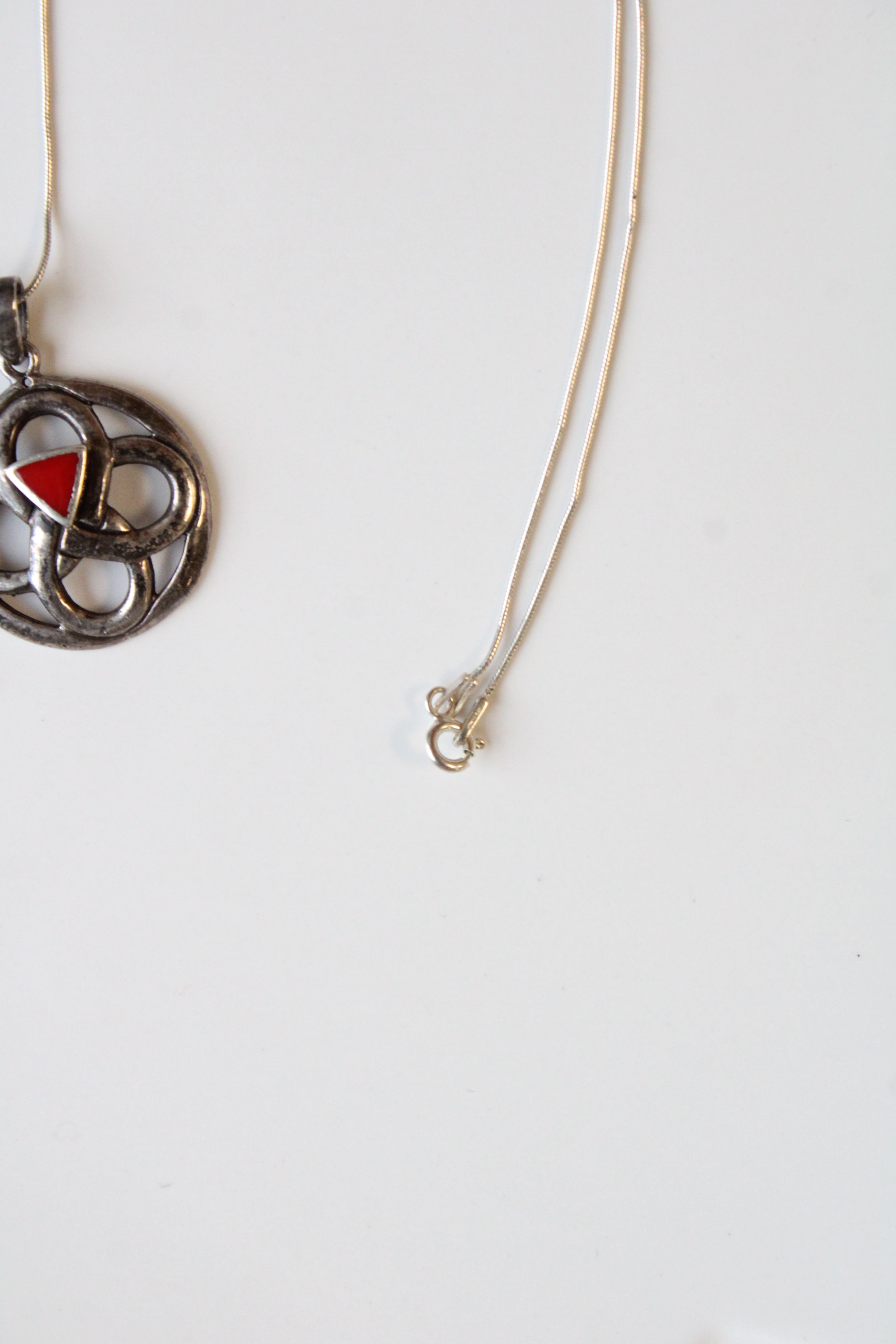 Gothic Symbol Red Turquoise Sterling Silver Pendant Necklace