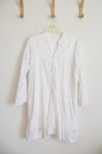 White Cotton Eyelet Long Sleeved Dress | L