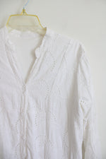 White Cotton Eyelet Long Sleeved Dress | L