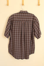 Izod Blue and Red Cotton Plaid SS Button Down Shirt | L