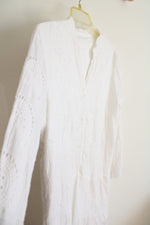 White Cotton Eyelet Long Sleeved Dress | L