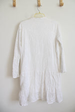 White Cotton Eyelet Long Sleeved Dress | L