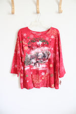 NEW Holiday Editions Christmas Scene Red Long Sleeved Top | 2X