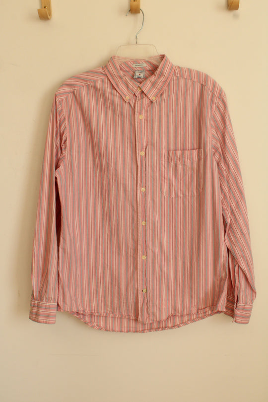 Old Navy Pink and Blue Cotton Striped LS Button down Shirt | M