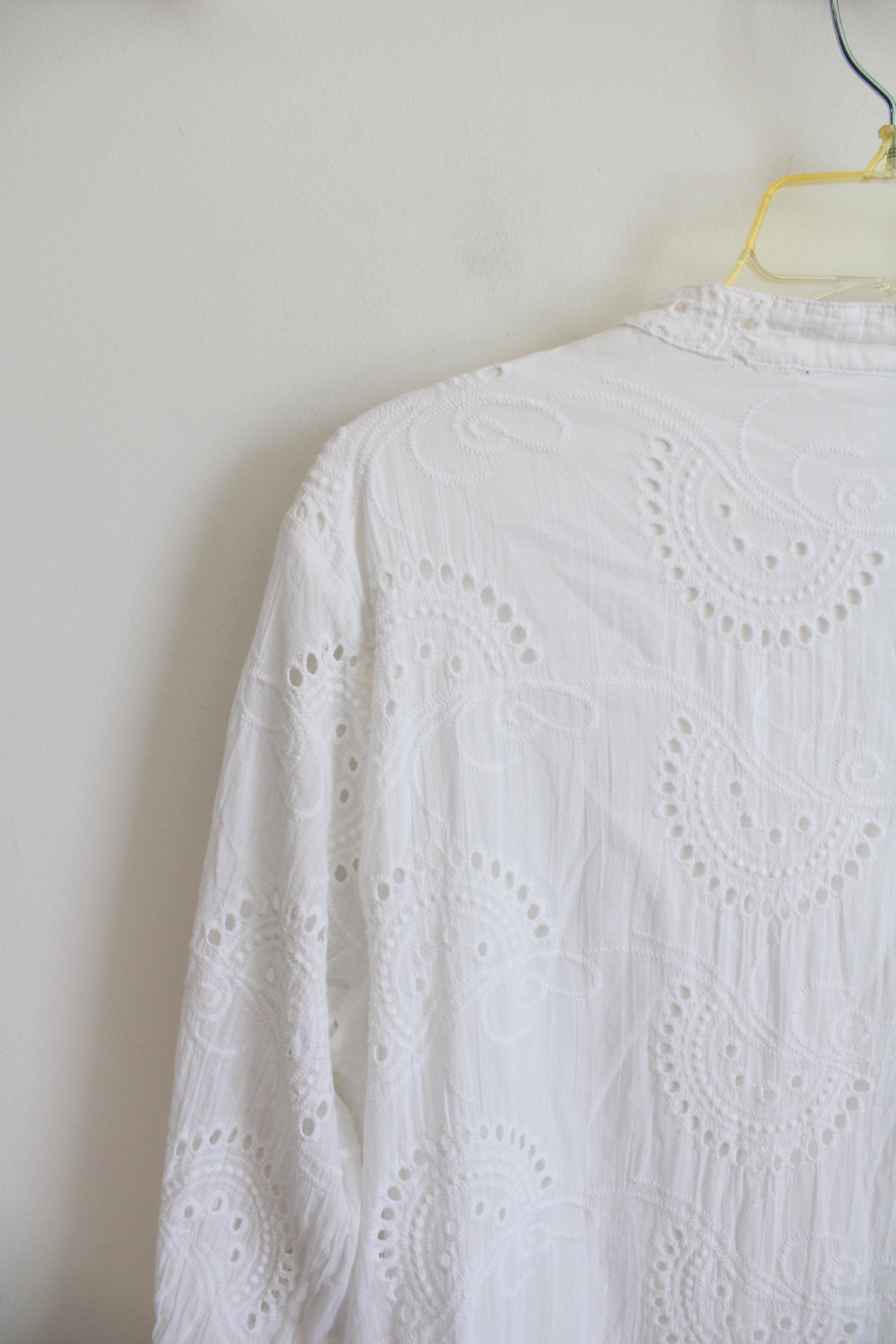 White Cotton Eyelet Long Sleeved Dress | L
