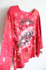 NEW Holiday Editions Christmas Scene Red Long Sleeved Top | 2X