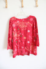 NEW Holiday Editions Christmas Scene Red Long Sleeved Top | 2X
