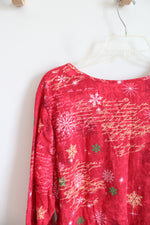 NEW Holiday Editions Christmas Scene Red Long Sleeved Top | 2X