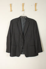 Calvin Klein Gray and Black Plaid Wool Blazer | 48