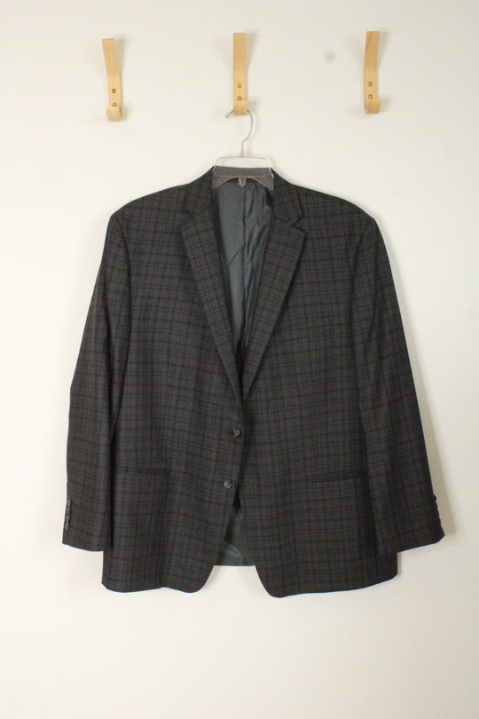 Calvin Klein Gray and Black Plaid Wool Blazer | 48