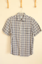 Akashi Collection White Blue and Black Plaid SS Button down Shirt | XL