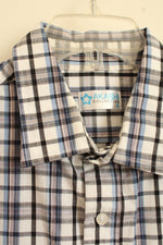 Akashi Collection White Blue and Black Plaid SS Button down Shirt | XL