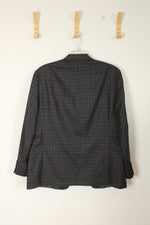 Calvin Klein Gray and Black Plaid Wool Blazer | 48