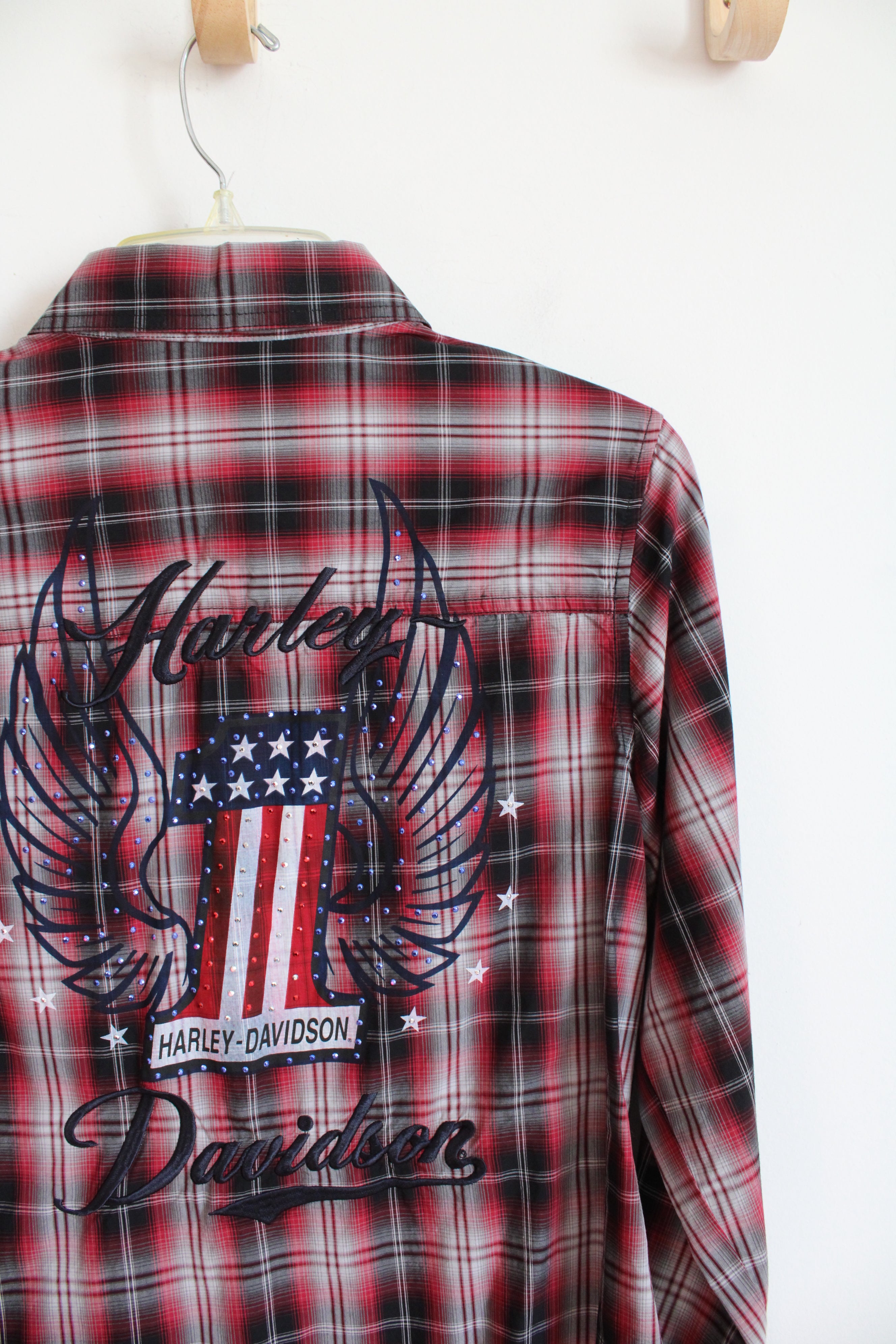 Harley-Davidson Blue Studded Button Down Plaid Shirt | M