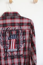 Harley-Davidson Blue Studded Button Down Plaid Shirt | M