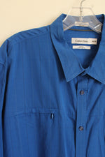 Calvin Klein Cotton Royal Blue Plaid Button Down Zipper Pocket Shirt | XXL