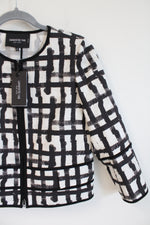 NEW Lafayette 148 New York White Multi Black Patterned Light Jacket | 4 Petite