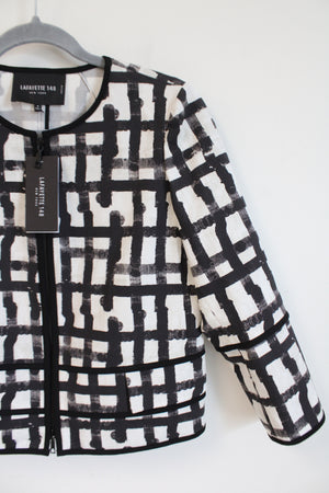 NEW Lafayette 148 New York White Multi Black Patterned Light Jacket | 4 Petite