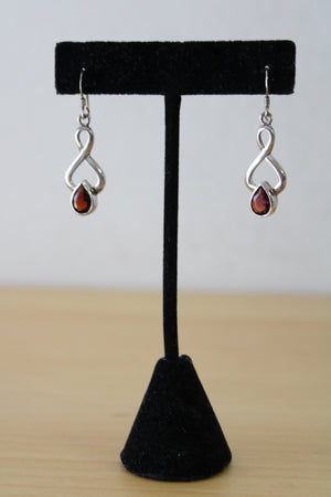 Sterling Silver Red Stone Dangle Earrings