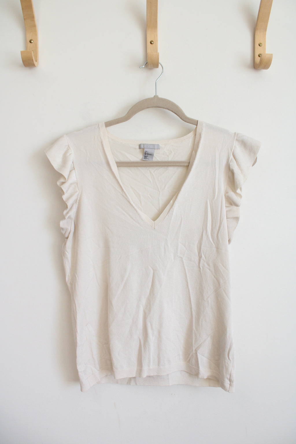 H&M Cream Ruffled Sleeve Top | L
