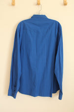 Calvin Klein Cotton Royal Blue Plaid Button Down Zipper Pocket Shirt | XXL