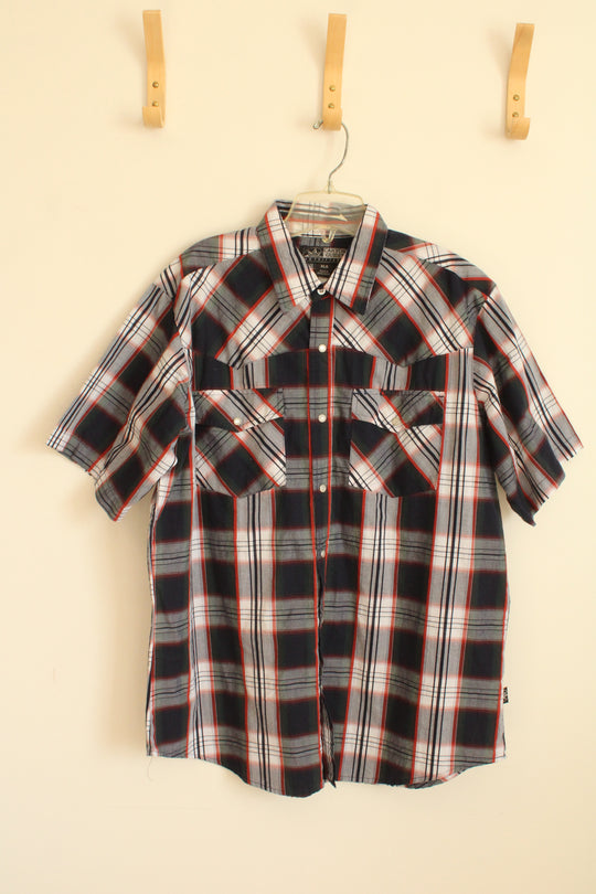 Canyon Guide Blue Green and Orange Plaid Button-down Western Shirt | XL