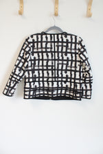 NEW Lafayette 148 New York White Multi Black Patterned Light Jacket | 4 Petite