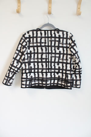 NEW Lafayette 148 New York White Multi Black Patterned Light Jacket | 4 Petite