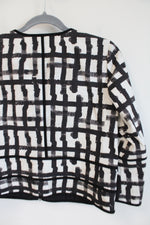 NEW Lafayette 148 New York White Multi Black Patterned Light Jacket | 4 Petite