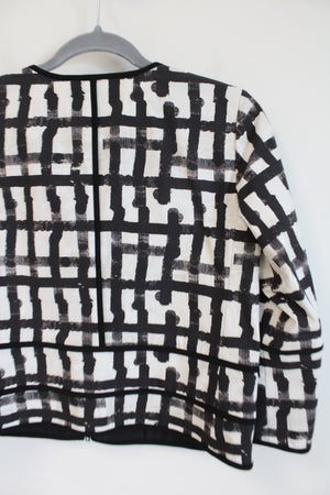 NEW Lafayette 148 New York White Multi Black Patterned Light Jacket | 4 Petite