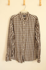 Gap Brown and Tan Plaid Cotton LS Button-down Shirt | XL