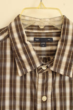 Gap Brown and Tan Plaid Cotton LS Button-down Shirt | XL