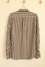 Gap Brown and Tan Plaid Cotton LS Button-down Shirt | XL