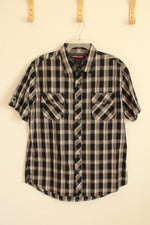 Hawk Black and Gray Plaid SS Button-down Shirt | XL