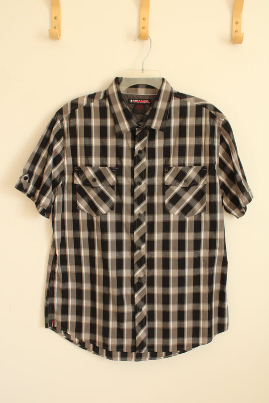 Hawk Black and Gray Plaid SS Button-down Shirt | XL