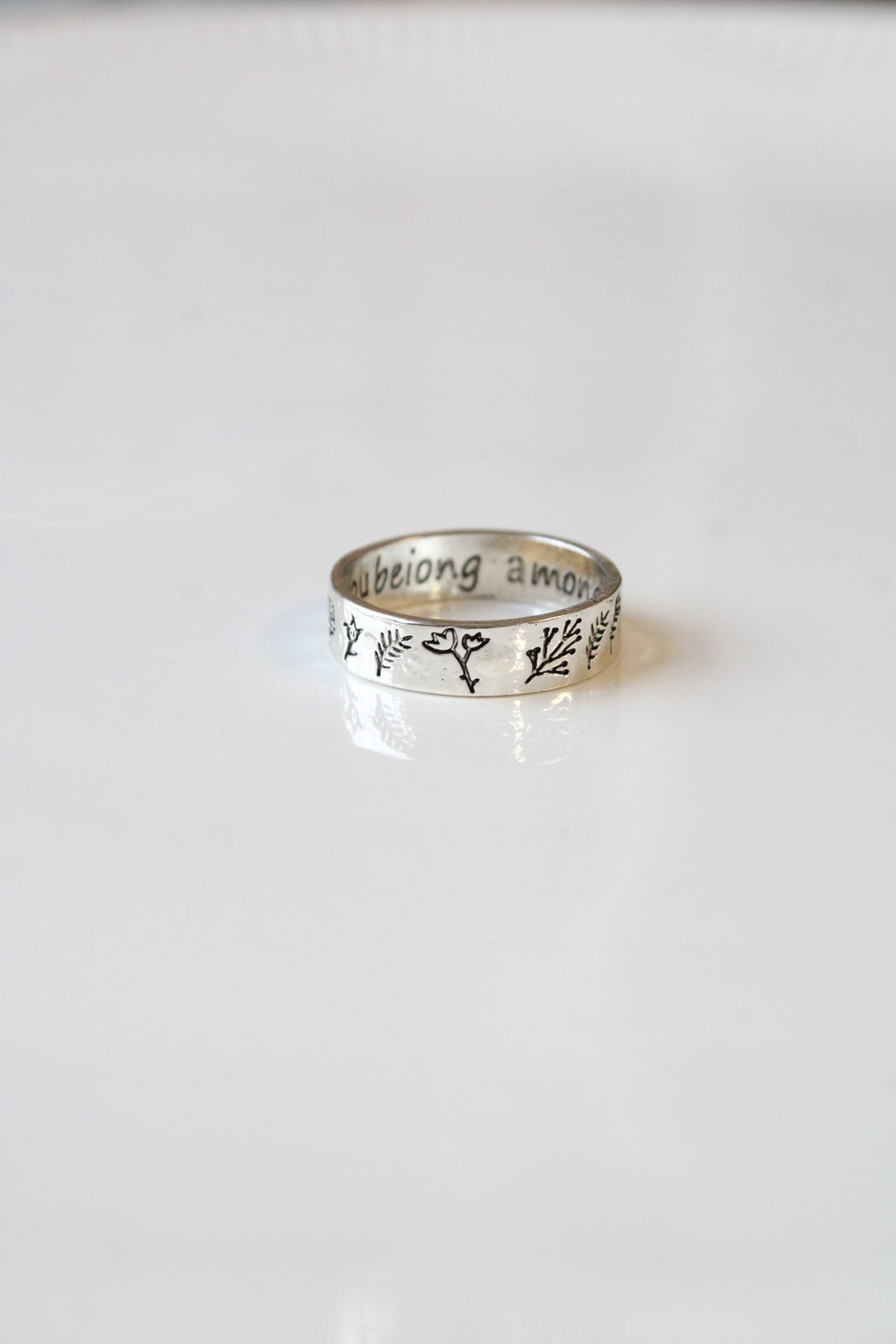 "Among The Wildflowers" Flower Etched Sterling Silver Ring | Size 10
