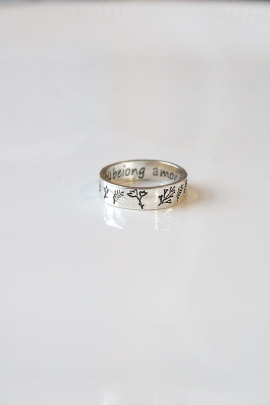 "Among The Wildflowers" Flower Etched Sterling Silver Ring | Size 10