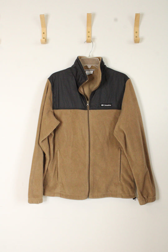 Columbia Tan and Black Fleece Zip-up Jacket | M