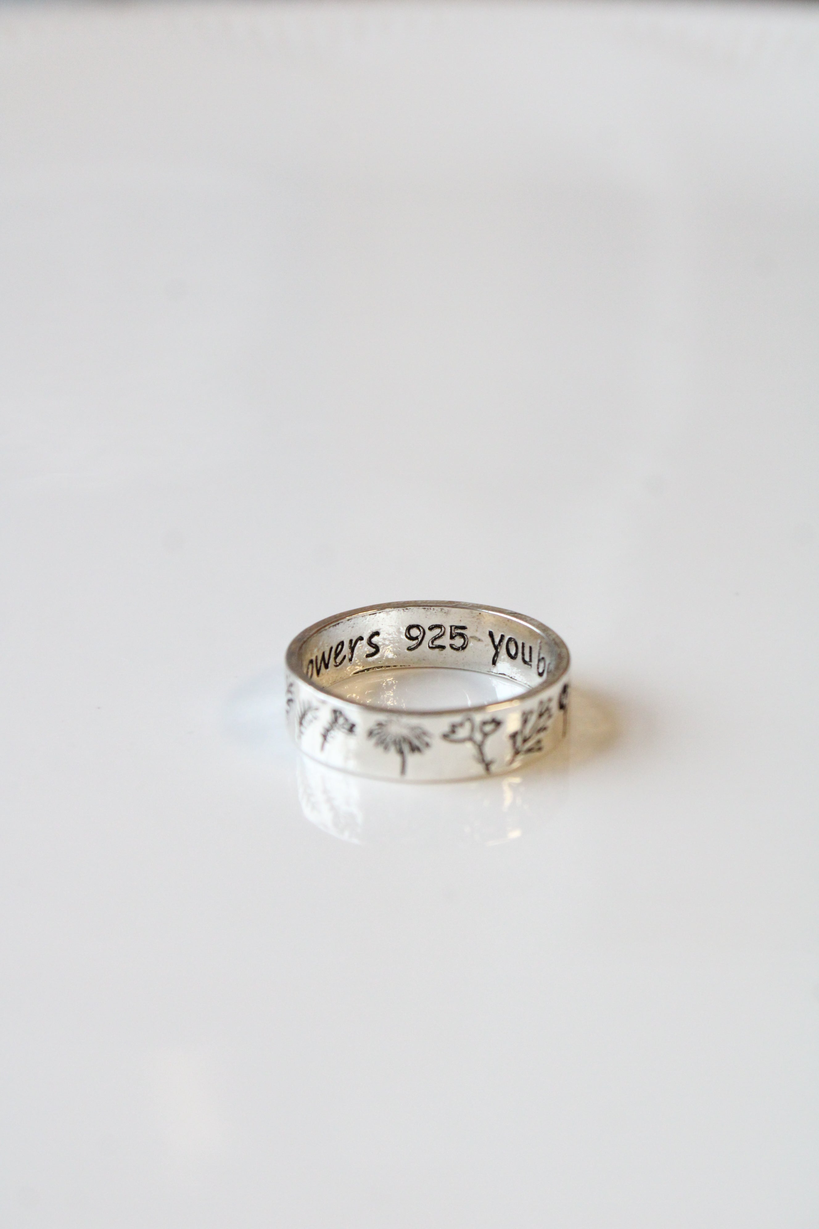 "Among The Wildflowers" Flower Etched Sterling Silver Ring | Size 10