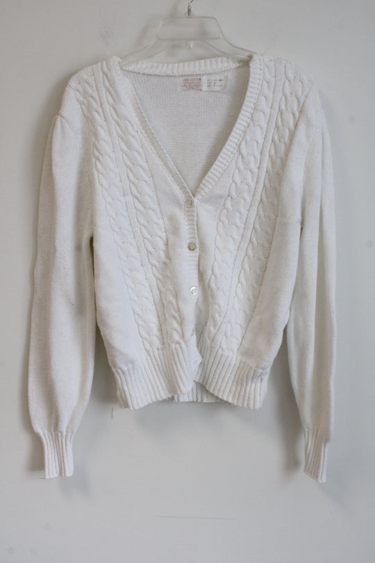 Vintage White Cotton Cable Knit Cardigan | Size 42 (10/12)