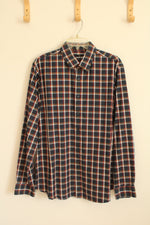 Express Blue Orange and Red Plaid LS Button-down Shirt | L