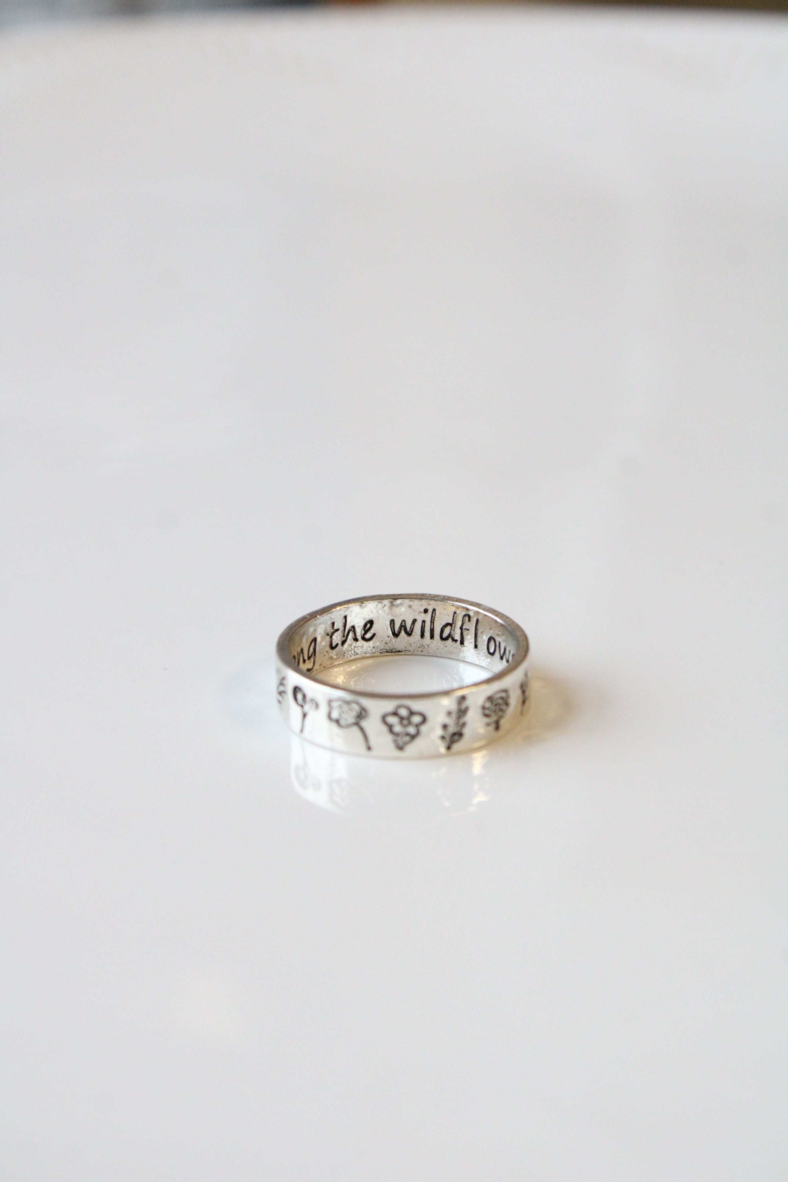"Among The Wildflowers" Flower Etched Sterling Silver Ring | Size 10