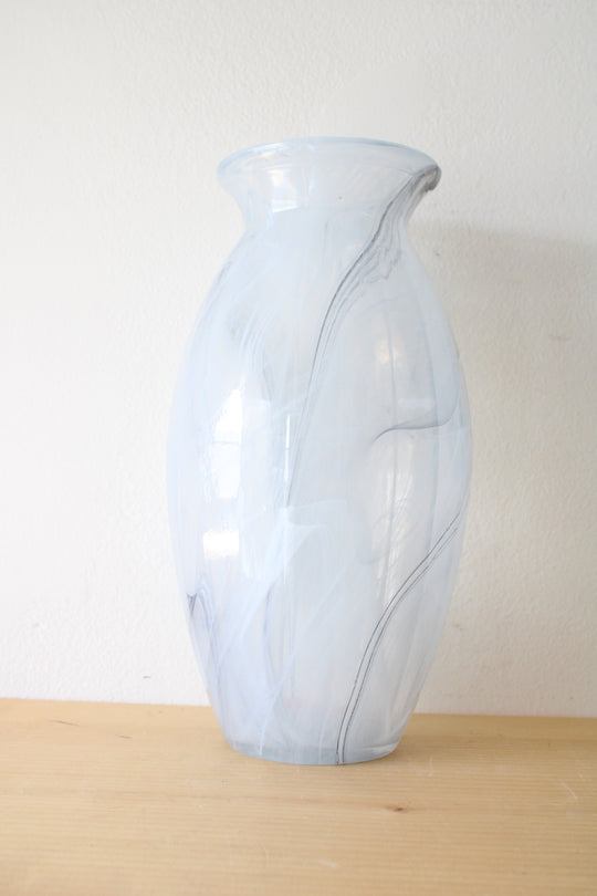 Blue Clear Swirl Hand Blown Glass Vase