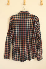 Express Blue Orange and Red Plaid LS Button-down Shirt | L