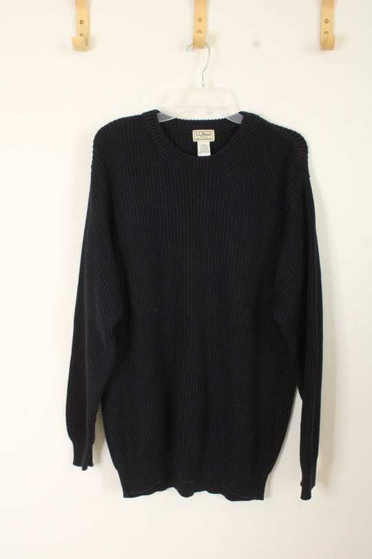 L.L. Bean Cotton Navy Blue Ribbed Crew Neck Sweater | L