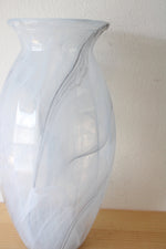 Blue Clear Swirl Hand Blown Glass Vase