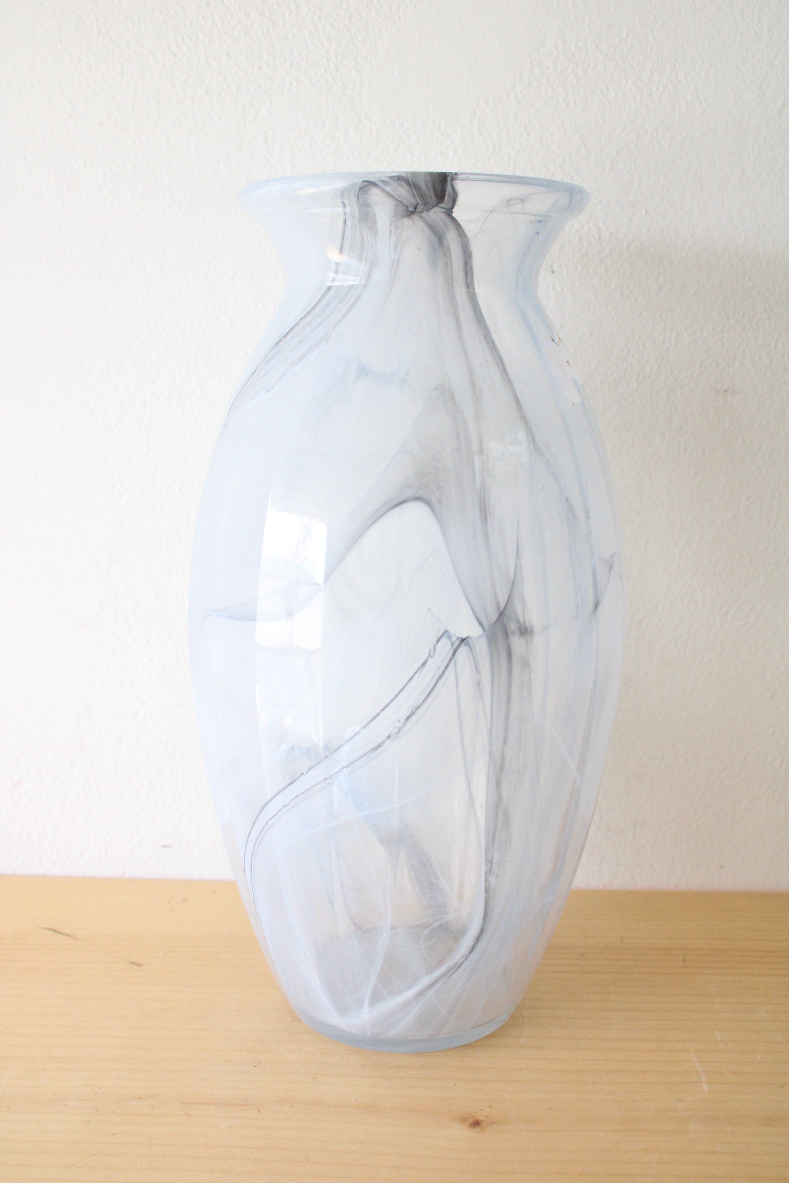 Blue Clear Swirl Hand Blown Glass Vase