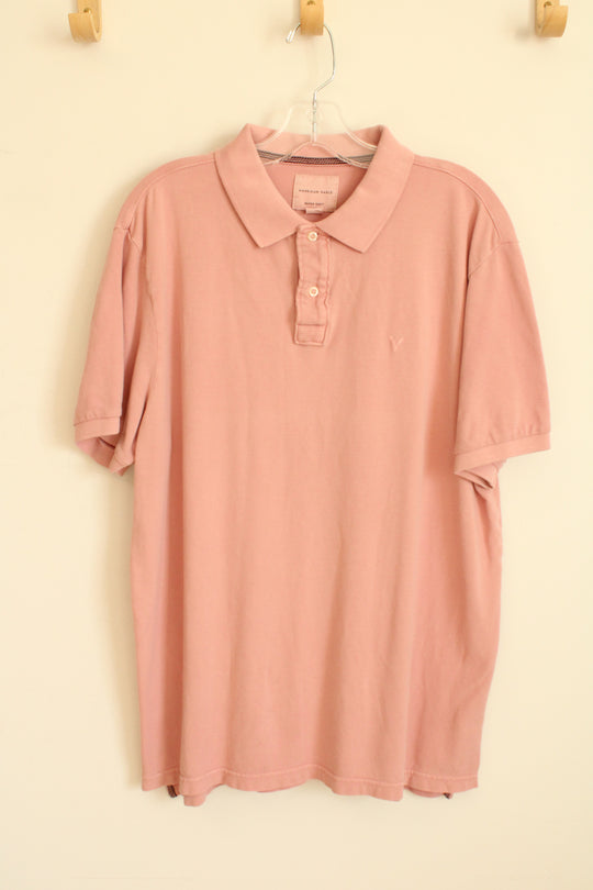 American Eagle Light Pink Cotton SS Polo Shirt | L