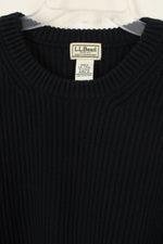 L.L. Bean Cotton Navy Blue Ribbed Crew Neck Sweater | L
