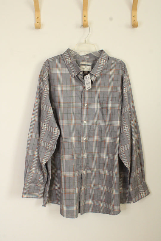 NEW Oak Hill Gray and Tan Plaid Button down Shirt | 2XL